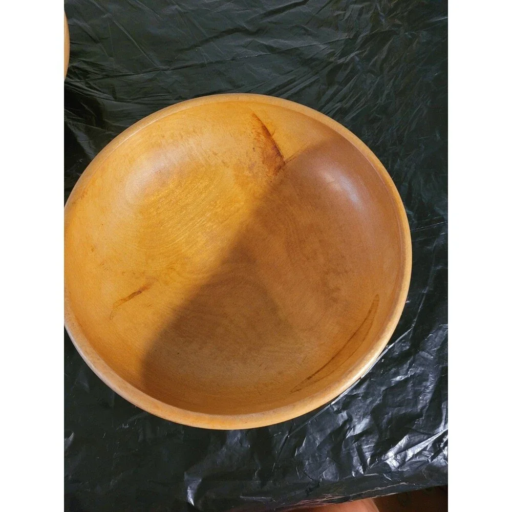 Set of 6 Vtg Made In Japan 2 Lg Wood Bowls, 3 Salad/rice 1 Serving Spoon